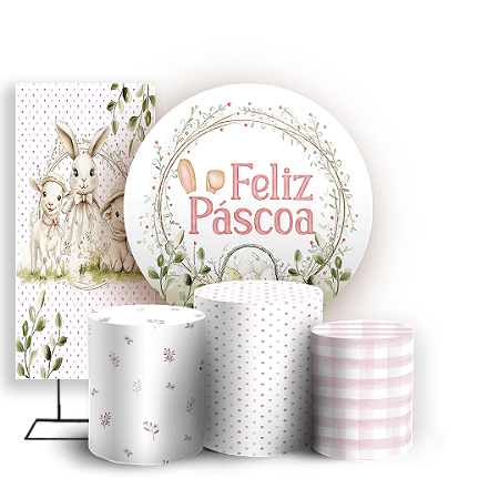 Capas Painel Redondo Trio Cilindro e Faixa Lateral Sublimado - Pascoa