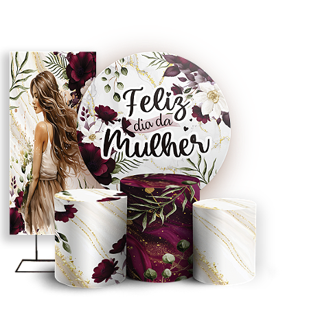 Capas Painel Redondo Trio Cilindro e Faixa Lateral Sublimado - Dia Da Mulher