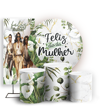 Capas Painel Redondo Trio Cilindro e Faixa Lateral Sublimado - Dia Da Mulher