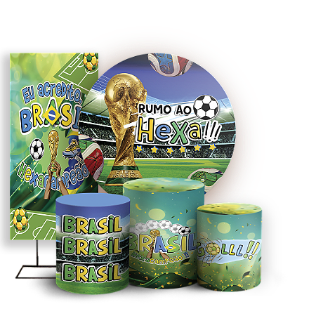 Capas Painel Redondo Trio Cilindro e Faixa Lateral Sublimado - Copa Do Mundo