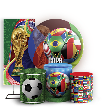 Capas Painel Redondo Trio Cilindro e Faixa Lateral Sublimado - Copa Do Mundo