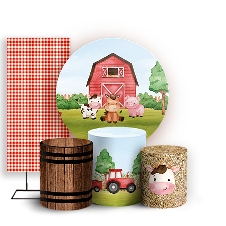 Capas Painel Redondo Trio Cilindro e Faixa Lateral Sublimado - Fazendinha