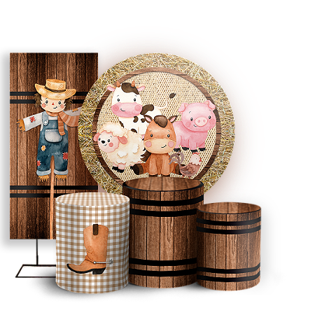 Capas Painel Redondo Trio Cilindro e Faixa Lateral Sublimado - Fazendinha