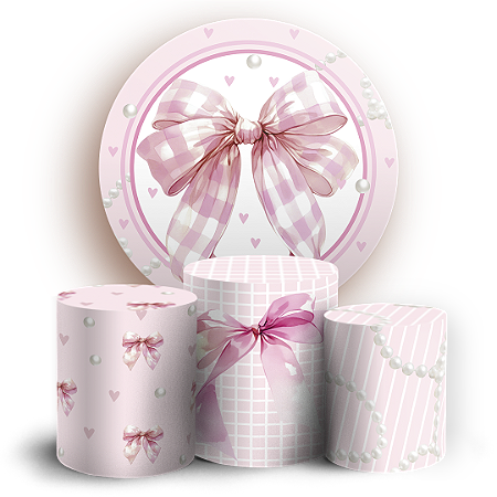 Capas Painel Redondo e Trio Cilindro Sublimado - Laços Rosa