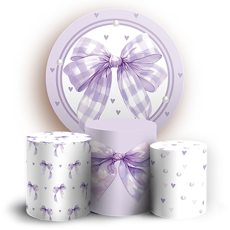 Capas Painel Redondo e Trio Cilindro Sublimado - Laços Lilas