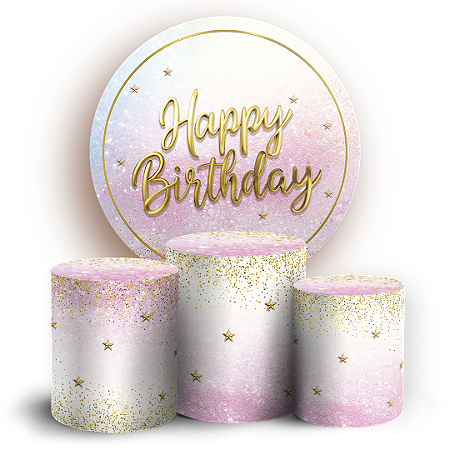 Capas Painel Redondo e Trio Cilindro Sublimado - Aniversário