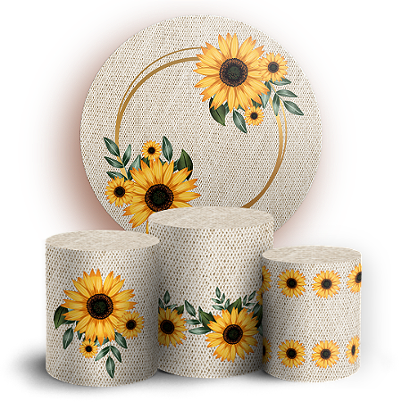 Capas Painel Redondo e Trio Cilindro Sublimado - Girassol Floral