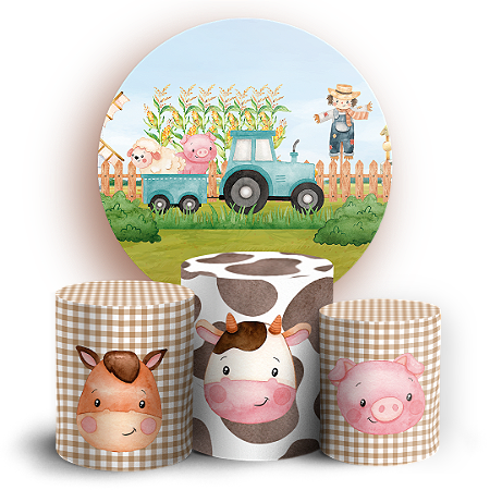 Capas Painel Redondo e Trio Cilindro Sublimado - Fazendinha