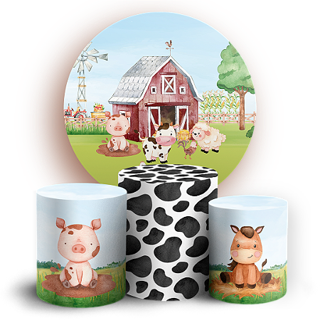 Capas Painel Redondo e Trio Cilindro Sublimado - Fazendinha