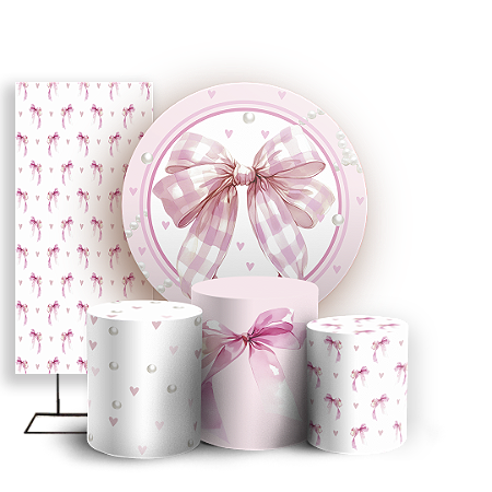 Capas Painel Redondo Trio Cilindro e Faixa Lateral Sublimado - Laços-Rosa