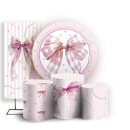Capas Painel Redondo Trio Cilindro e Faixa Lateral Sublimado - Laços-Rosa