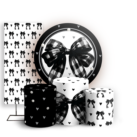 Capas Painel Redondo Trio Cilindro e Faixa Lateral Sublimado - Laços-Preto