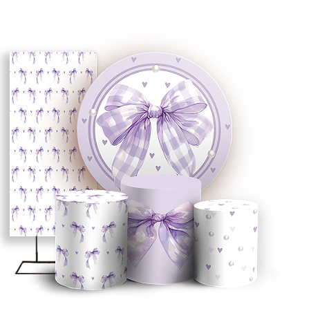 Capas Painel Redondo Trio Cilindro e Faixa Lateral Sublimado - Laços-Lilas