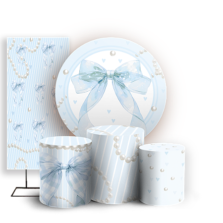 Capas Painel Redondo Trio Cilindro e Faixa Lateral Sublimado - Laços-Azul