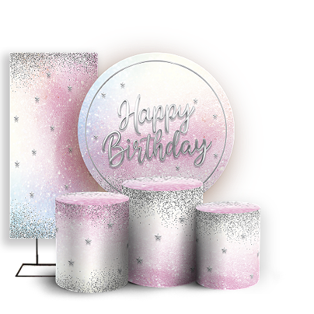 Capas Painel Redondo Trio Cilindro e Faixa Lateral Sublimado - Aniversário