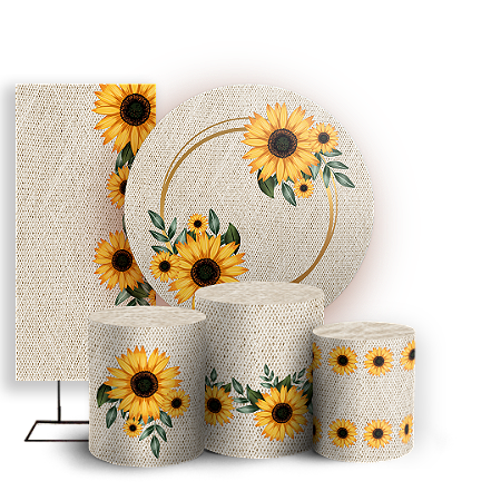 Capas Painel Redondo Trio Cilindro e Faixa Lateral Sublimado - Girassol Floral