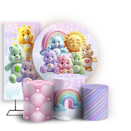 Capas Painel Redondo Trio Cilindro e Faixa Lateral Sublimado - Ursinhos Carinhosos