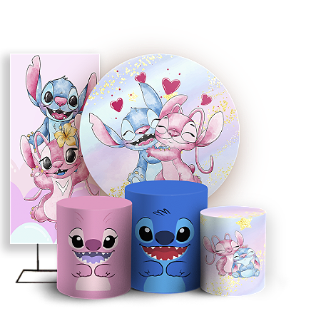 Capas Painel Redondo Trio Cilindro e Faixa Lateral Sublimado - Stitch