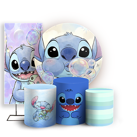 Capas Painel Redondo Trio Cilindro e Faixa Lateral Sublimado - Stitch