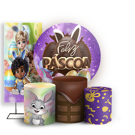 Capas Painel Redondo Trio Cilindro e Faixa Lateral Sublimado - Pascoa