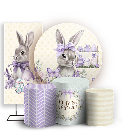 Capas Painel Redondo Trio Cilindro e Faixa Lateral Sublimado - Pascoa