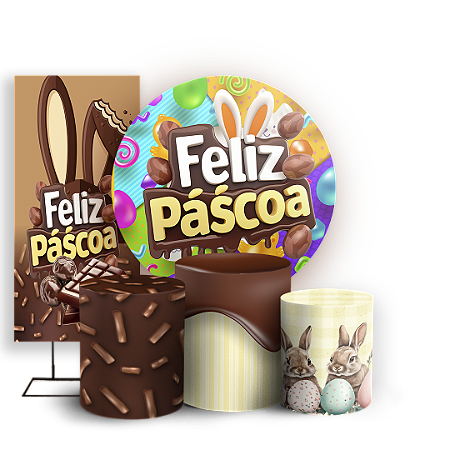 Capas Painel Redondo Trio Cilindro e Faixa Lateral Sublimado - Pascoa