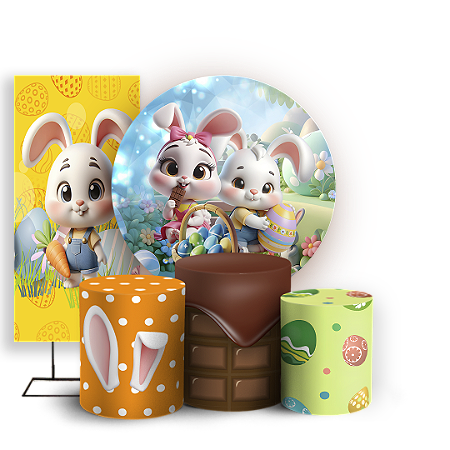 Capas Painel Redondo Trio Cilindro e Faixa Lateral Sublimado - Pascoa