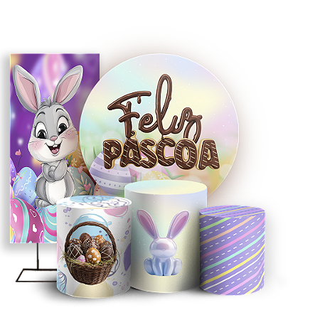 Capas Painel Redondo Trio Cilindro e Faixa Lateral Sublimado - Pascoa