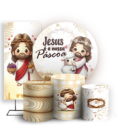 Capas Painel Redondo Trio Cilindro e Faixa Lateral Sublimado - Pascoa