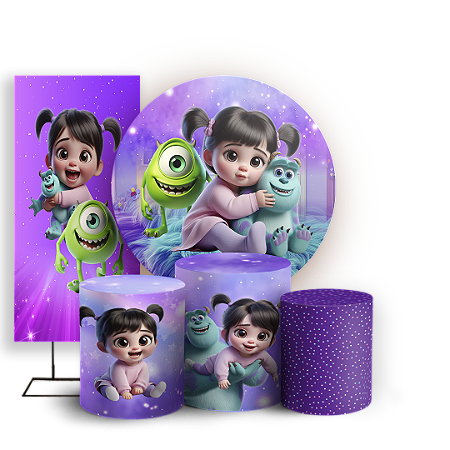 Capas Painel Redondo Trio Cilindro e Faixa Lateral Sublimado - Monstros Sa