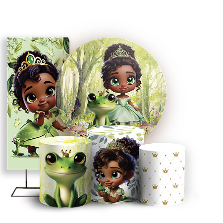 Capas Painel Redondo Trio Cilindro e Faixa Lateral Sublimado - Princesa Tiana