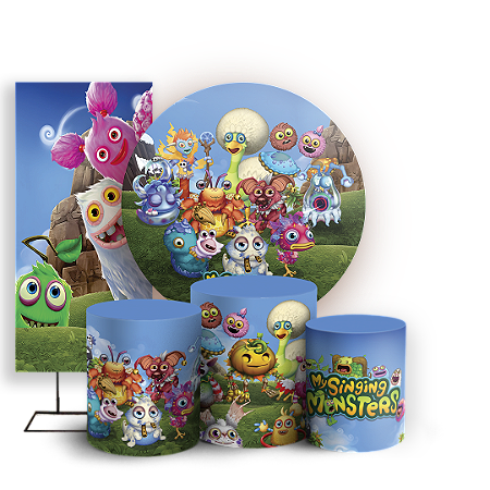 Capas Painel Redondo Trio Cilindro e Faixa Lateral Sublimado - My Singing Monsters