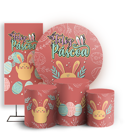 Capas Painel Redondo Trio Cilindro e Faixa Lateral Sublimado - Páscoa