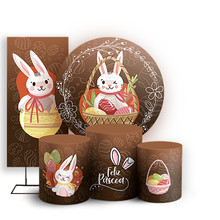 Capas Painel Redondo Trio Cilindro e Faixa Lateral Sublimado - Páscoa