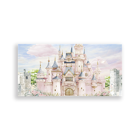 Capa Painel Retangular Sublimado - Castelo Rosa Aquarela