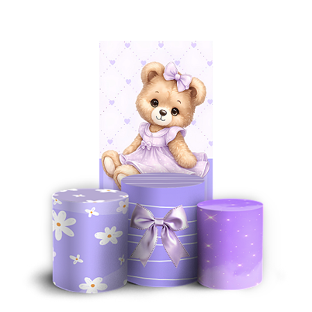 Capas Faixa Lateral e Trio Cilindro Sublimado Vest Facil - Ursinha Lilas