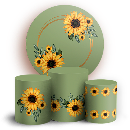 Capas Painel Redondo e Trio Cilindro Sublimado - Girassol Floral