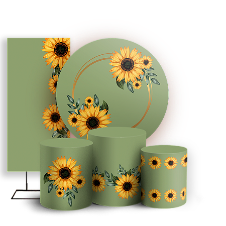 Capas Painel Redondo Trio Cilindro e Faixa Lateral Sublimado - Girassol Floral