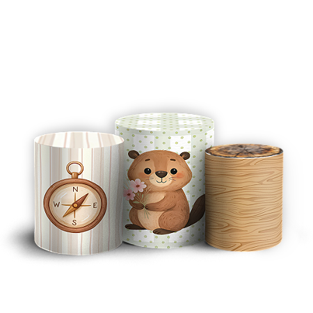 Capas Trio Cilindro Sublimado Vest Facil - Animais Bosque