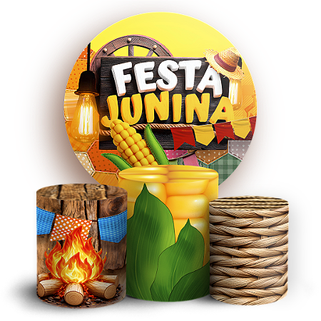 Capas Painel Redondo e Trio Cilindro Sublimado - Festa Junina