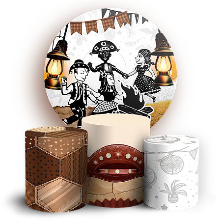 Capas Painel Redondo e Trio Cilindro Sublimado - Festa Junina