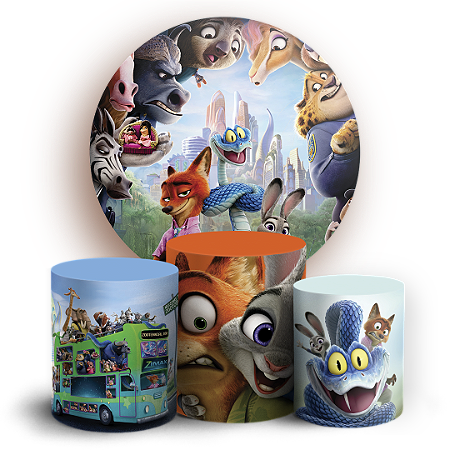 Capas Painel Redondo e Trio Cilindro Sublimado - Zootopia