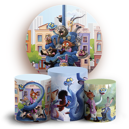 Capas Painel Redondo e Trio Cilindro Sublimado - Zootopia