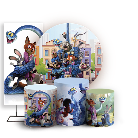 Capas Painel Redondo Trio Cilindro e Faixa Lateral Sublimado - Zootopia