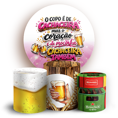 Capas Painel Redondo e Trio Cilindro Sublimado - Copo De Mocinha Cerveja