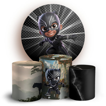 Capas Painel Redondo e Trio Cilindro Sublimado - Herois Pantera Negra