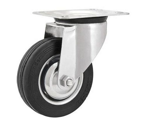 Rodizio giratório 4"- 101mm Leve Preto com Roda de Borracha Capacidade 60 kgf Vonder