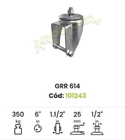 Garfo rodizio 614 grr giratorio c/ espiga roscada 170kg