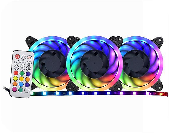 Kit 3 Fans Cooler Speed Control Argb Rainbow Af-j1225 - K-mex