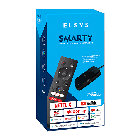 TV Box Receptor de TV Elsys Smarty com Netflix, Youtube, Globoplay - Erti01